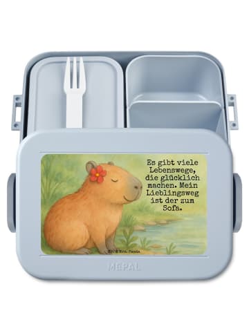 Mr. & Mrs. Panda Lunchbox Capybara Blume Design mit Spruch in Blau Pastell