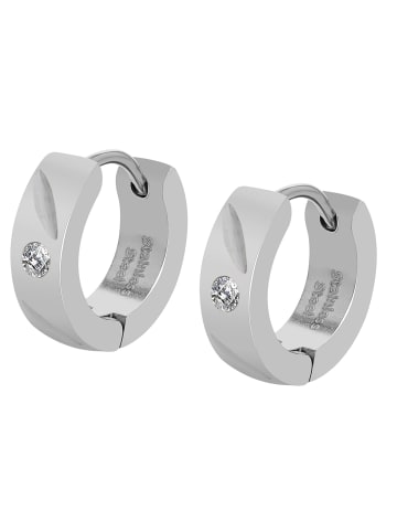 Adeliás Damen Ohrringe – Klappcreole aus Edelstahl mit Strass Steinchen in silber