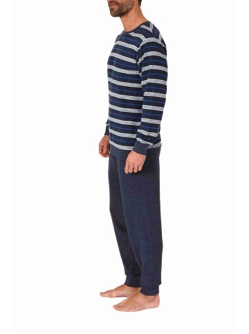 NORMANN Frottee Pyjama Schlafanzug Bündchen - 70667 in blau