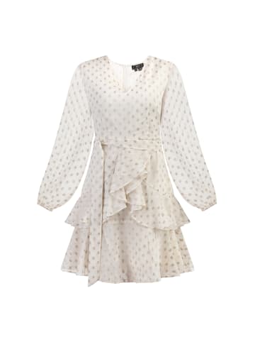 faina Damen Kleid Mit Stickerei in Wollweiss mit Goldenen Punkten