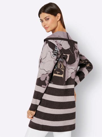 creation L Jacquard-Strickjacke in graphit-hellgrau-gemustert