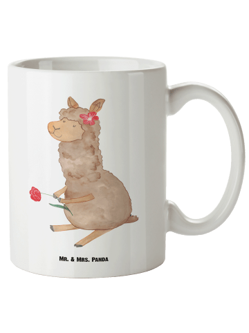 Mr. & Mrs. Panda XL Tasse Alpaka Blume ohne Spruch in Weiß