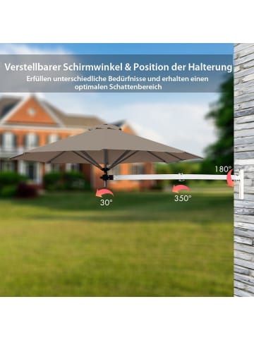 COSTWAY Ø247cm Sonnenschirm wandmontiert in Braun