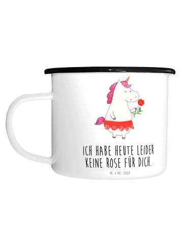 Mr. & Mrs. Panda XL Emaille Tasse Einhorn Dame mit Spruch in Weiß