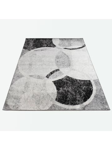 KADIMA DESIGN Teppich Kurzflor Kreismuster Wohnzimmer schmutzabweisend in Grau