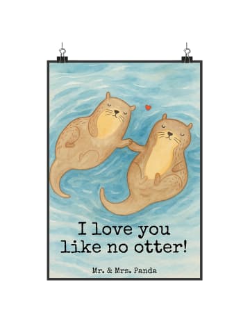Mr. & Mrs. Panda Kunstdruck Otter Hände halten Design mit Spruch in Weiß