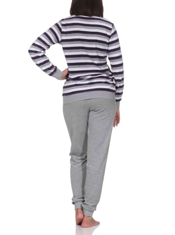 NORMANN Frottee Schlafanzug langarm Bündchen Blockstreifenoptik in lila