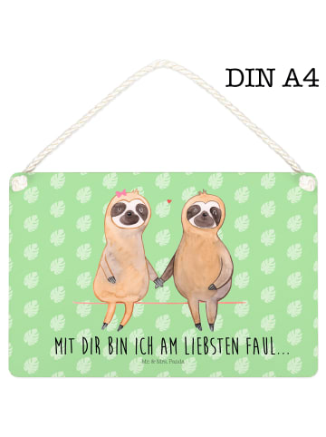 Mr. & Mrs. Panda Deko Schild Faultier Pärchen mit Spruch in Tropengrün