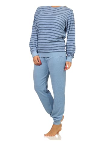 NORMANN Frottee Pyjama langarm Schlafanzug Bündchen Streifen - 70518 in hellblau