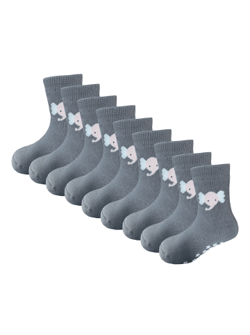 Yalion 9er-Set Yalion Socken mit Tiermotiven & Stern-Stoppern, Grau