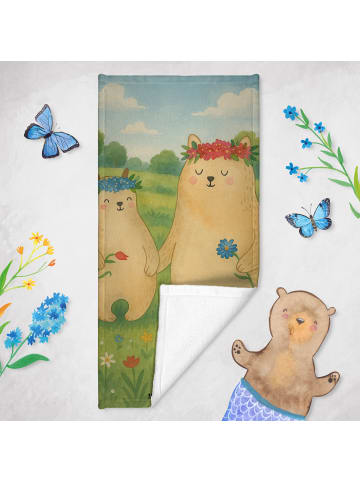 Mr. & Mrs. Panda Badehandtuch Bären mit Blumenkranz Design ohne ... in Blau Pastell