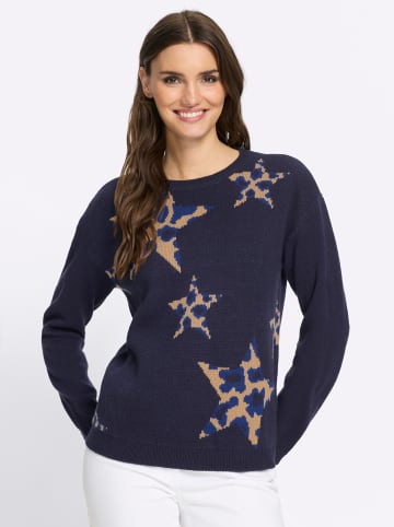Sieh an! Langarm-Pullover in marine-royalblau-gemustert