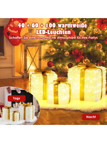 COSTWAY 3er Set LED Geschenkbox in Gold
