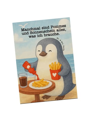 Mr. & Mrs. Panda Ansichtskarte Pinguin Pommes Design mit Spruch in Weiß