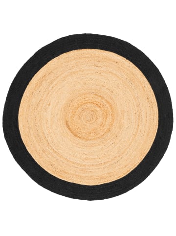 Pergamon Naturfaser Teppich Jute Salsa Bordüre Rund in Beige Schwarz