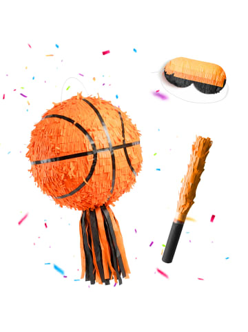 relaxdays 3-tlg. Pinata Set "Basketball" in Orange/ Schwarz - Ø25 cm