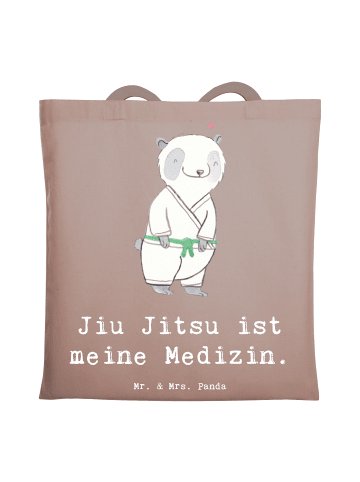 Mr. & Mrs. Panda Tasche Panda Jiu Jitsu mit Spruch in Braun Pastell