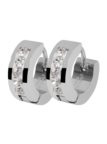 Adeliás Damen Ohrringe – Klappcreole aus Edelstahl mit Strass Steinchen in silber
