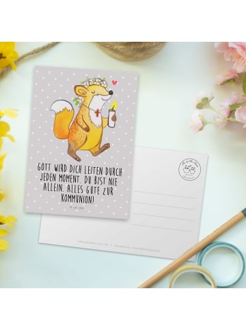 Mr. & Mrs. Panda Postkarte Fuchs Kommunion  mit Spruch in Grau Pastell