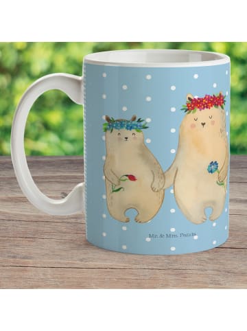 Mr. & Mrs. Panda Kindertasse Bären mit Blumenkranz ohne Spruch in Blau Pastell