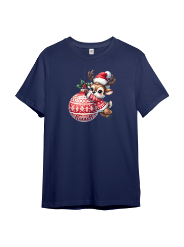 PAULGOS Kinder T-Shirt, Rentier mit Weihnachtskugel in Navi-Blau