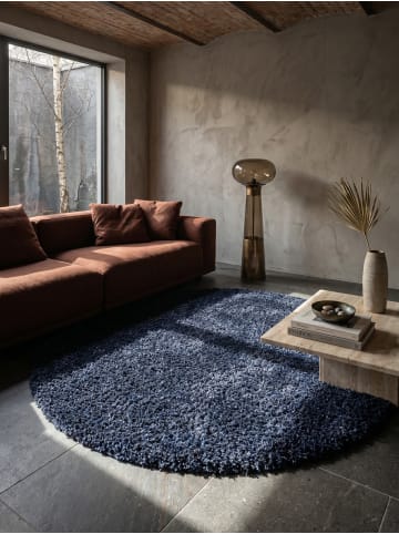 KADIMA DESIGN Teppich Hochflor Shaggy Waschbar Einfarbig RHEIN Strapazierfähig in Marineblau