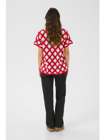 Cream Kurzarm-Bluse CRKip Regular fit in Red and birch crochet flower