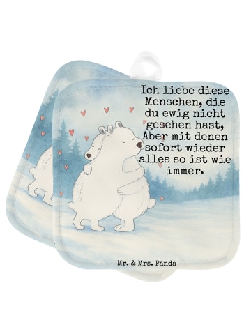 Mr. & Mrs. Panda Kochhandschuhe Eisbär Umarmen Design mit Spruch in Weiß