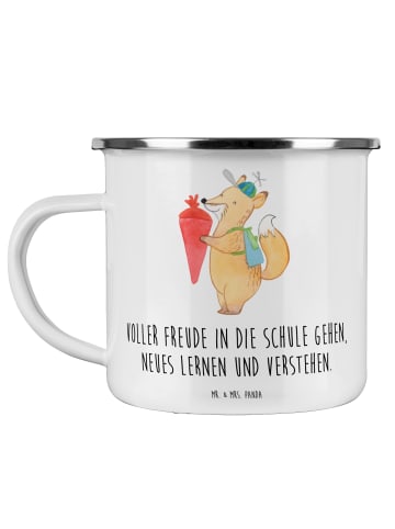 Mr. & Mrs. Panda Emaille Tasse Schulanfang Freude mit Spruch in Weiß