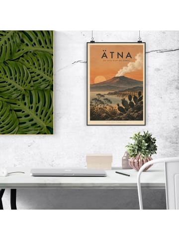 Posterdruck Vulkan erdig Design mit Spruch in Weiß