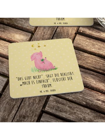 Mr. & Mrs. Panda Untersetzer Schwein Glück mit Spruch in Gelb Pastell