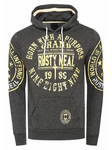 Rusty Neal Streetwear Kapuzen-Pullover mit Prints in Anthrazit