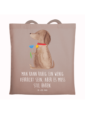 Mr. & Mrs. Panda einkaufstasche baumwolle Hund Blume mit Spruch in Braun Pastell
