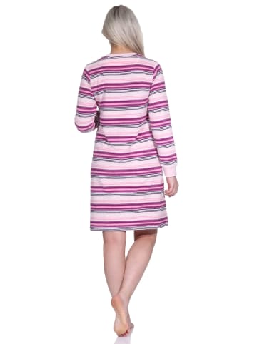 NORMANN Kuschel Frottee Nachthemd langarm Bündchen Streifen - 76369 in rosa