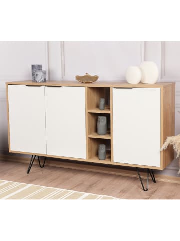 CALICOSY Sideboard CLARA in Weißeiche - (W) 142 x (H) 83 x (L) 35,6 cm