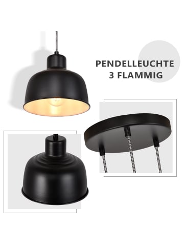 ZMH Pendelleuchte in schwarz 3-flammige E27 Vintage höhenverstellbar