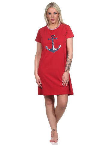 NORMANN maritimim Kurzarm Nachthemd Anker in rot