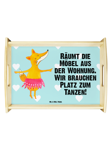 Mr. & Mrs. Panda Tablett aus Holz Fuchs Ballerina mit Spruch in Türkis Pastell