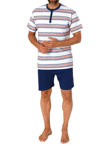 NORMANN Kurzarm Schlafanzug Pyjama Shorty Streifen in orange