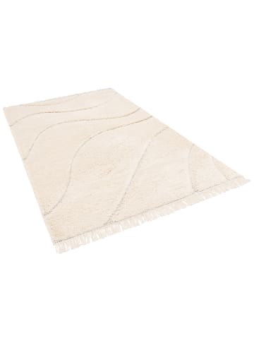 Pergamon In & Outdoor Teppich Shaggy Sylt Wellen in Creme