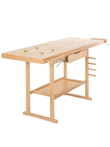 tectake Holzwerkbank mit 2 Schraubstöcken, 137 x 50 x 87 cm