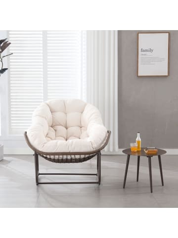 ABRIHOME Rattan Schaukelstuhl in Weiß mit gepolstertem Kissen für Garten Terrasse