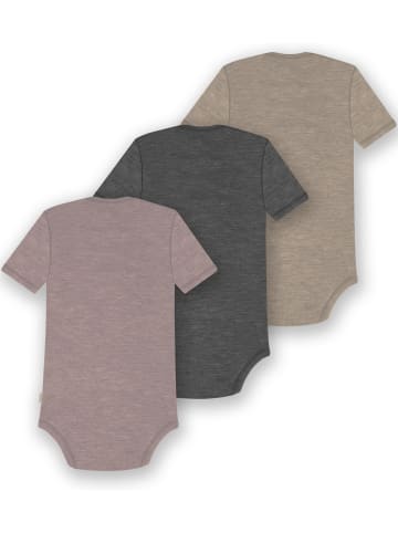 Normani Outdoor Sports 3er Set Baby Merino Body Kurzarm Tauranga in Beige/Anthrazit/Rosa