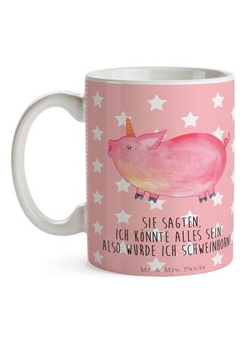 Mr. & Mrs. Panda Tasse Einhorn Schwein mit Spruch in Rot Pastell