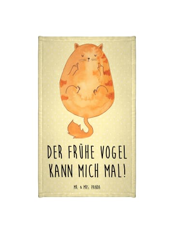 Mr. & Mrs. Panda Handtuch Katze Frühaufsteher mit Spruch in Gelb Pastell