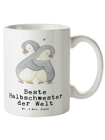 Mr. & Mrs. Panda Pott Pinguin Beste Halbschwester der Welt mit S... in Weiß