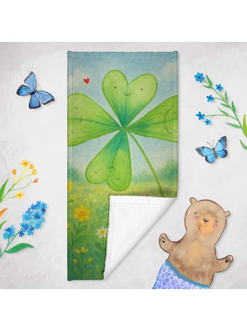 Mr. & Mrs. Panda Badehandtuch Blume Kleeblatt Design ohne Spruch in Weiß
