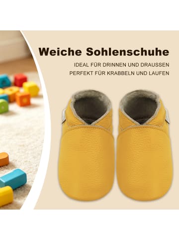 Bemesu  Lauflernschuhe Leder barfußähnlich mit Wildledersohle Einfarbig gelb