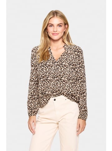 SAINT TROPEZ Langarm-Bluse EdaSZ Gerade Passform in Black Reg Leo