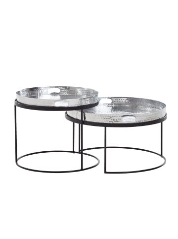 KADIMA DESIGN Couchtisch 2er Set Silber / Schwarz Metall Hammerschlag Satztisch in Silbern